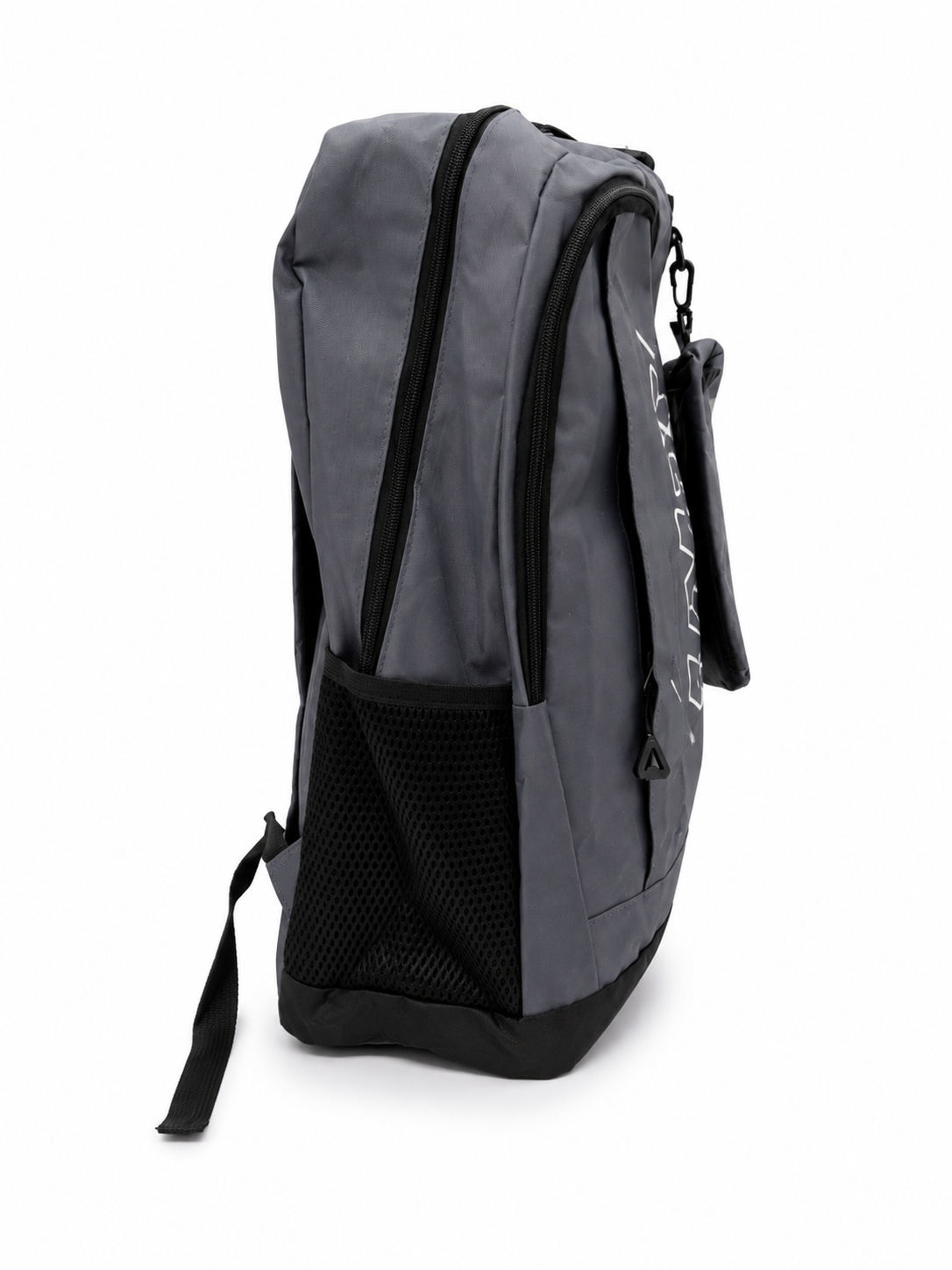 Set Mochila juvenil deportiva gris oscuro con estuche organizador y lapicera
