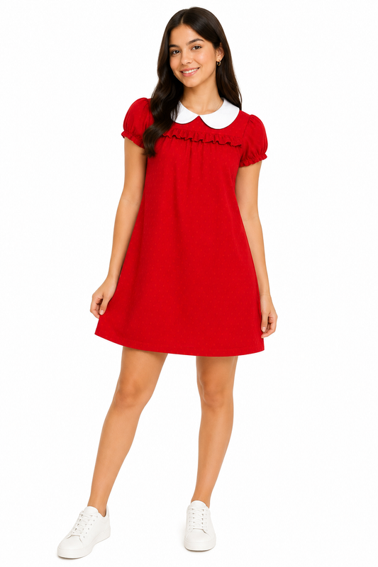 Vestido niña rojo con cuello Peter Pan