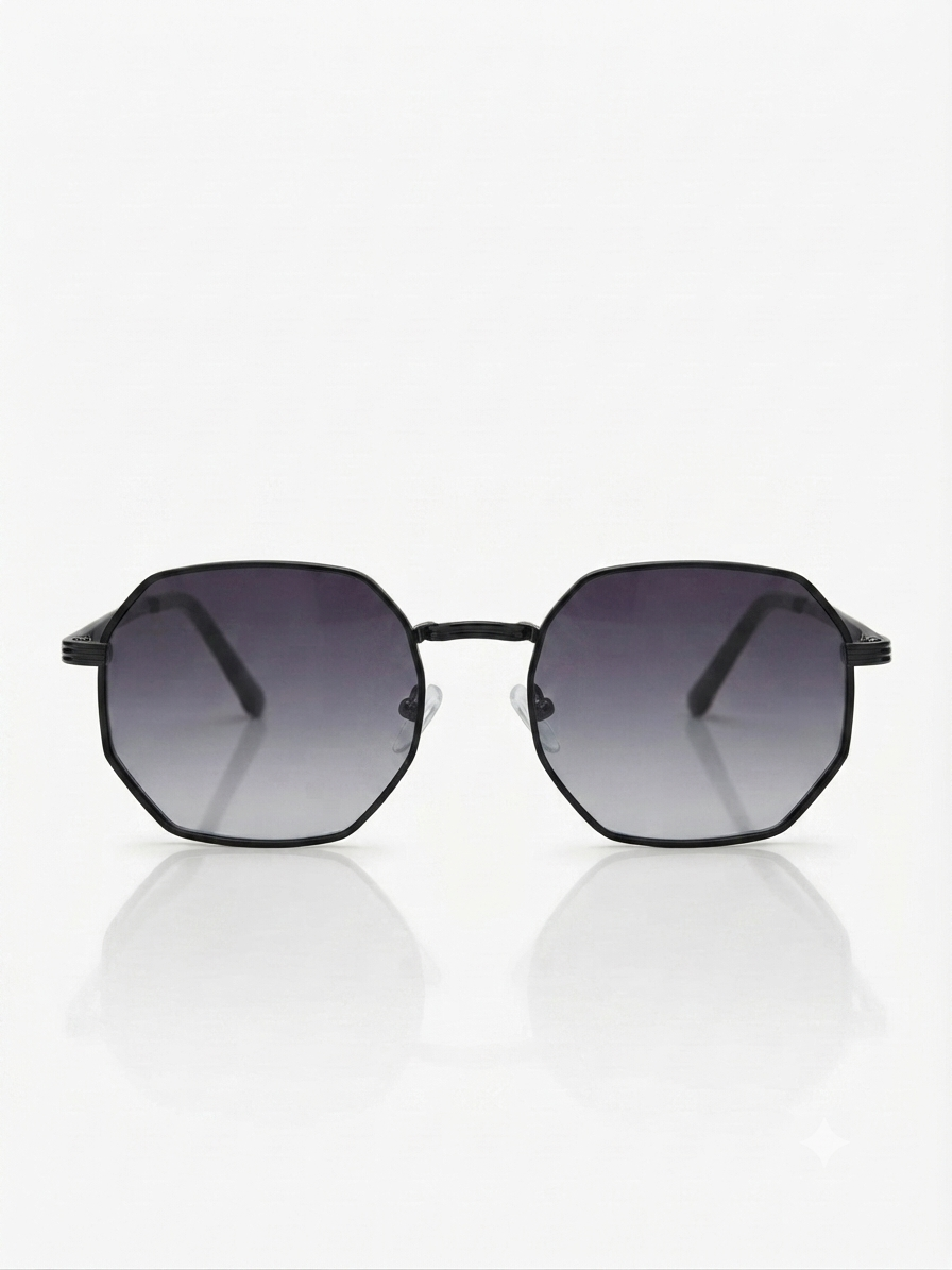 Lentes dama octagonales negros con degradado gris
