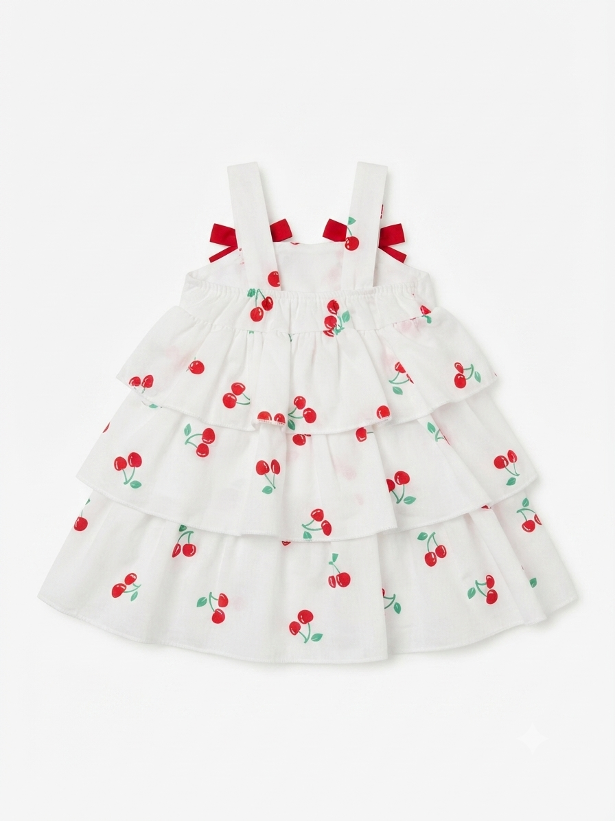 Vestido niña meses blanco con estampado de cerezas