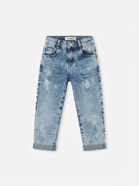 Pantalón niña de mezclilla con estrellas brillantes