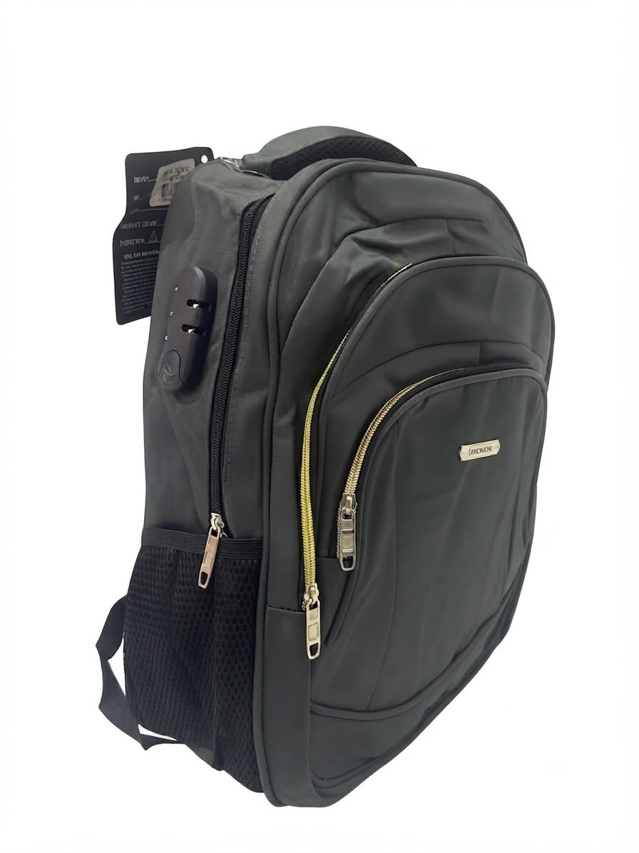 Mochila juvenil gris con candado de seguridad