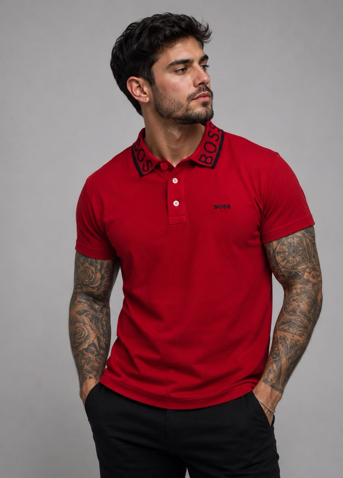 Playera Caballero tipo polo B@SS Roja