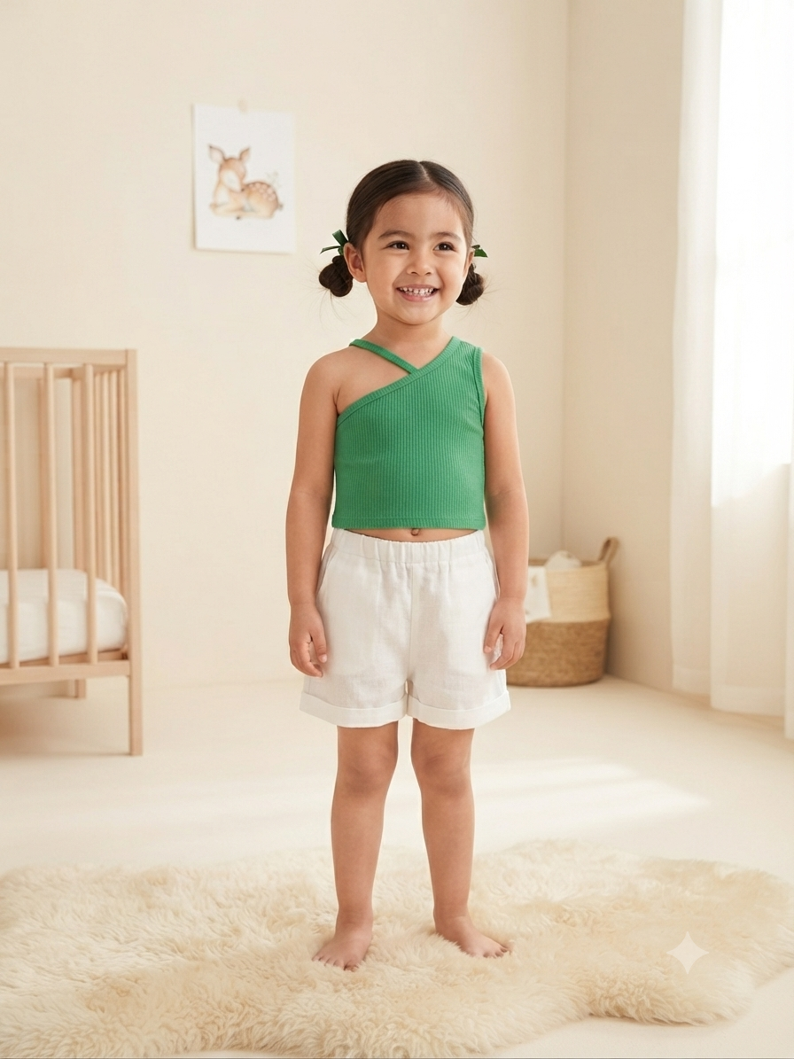 Blusa niña verde de un hombro
