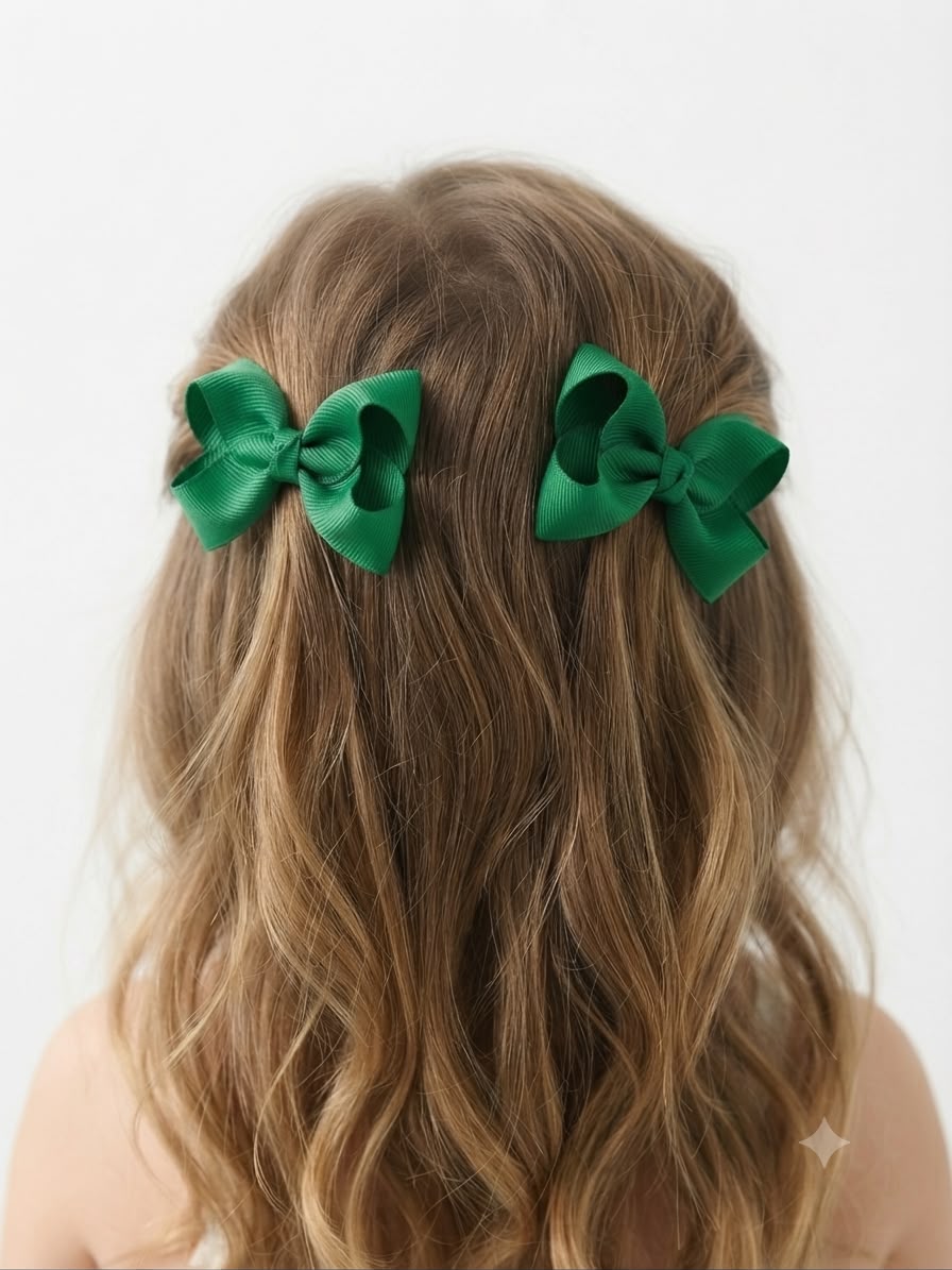 Moño Par Niña Verde Esmeralda