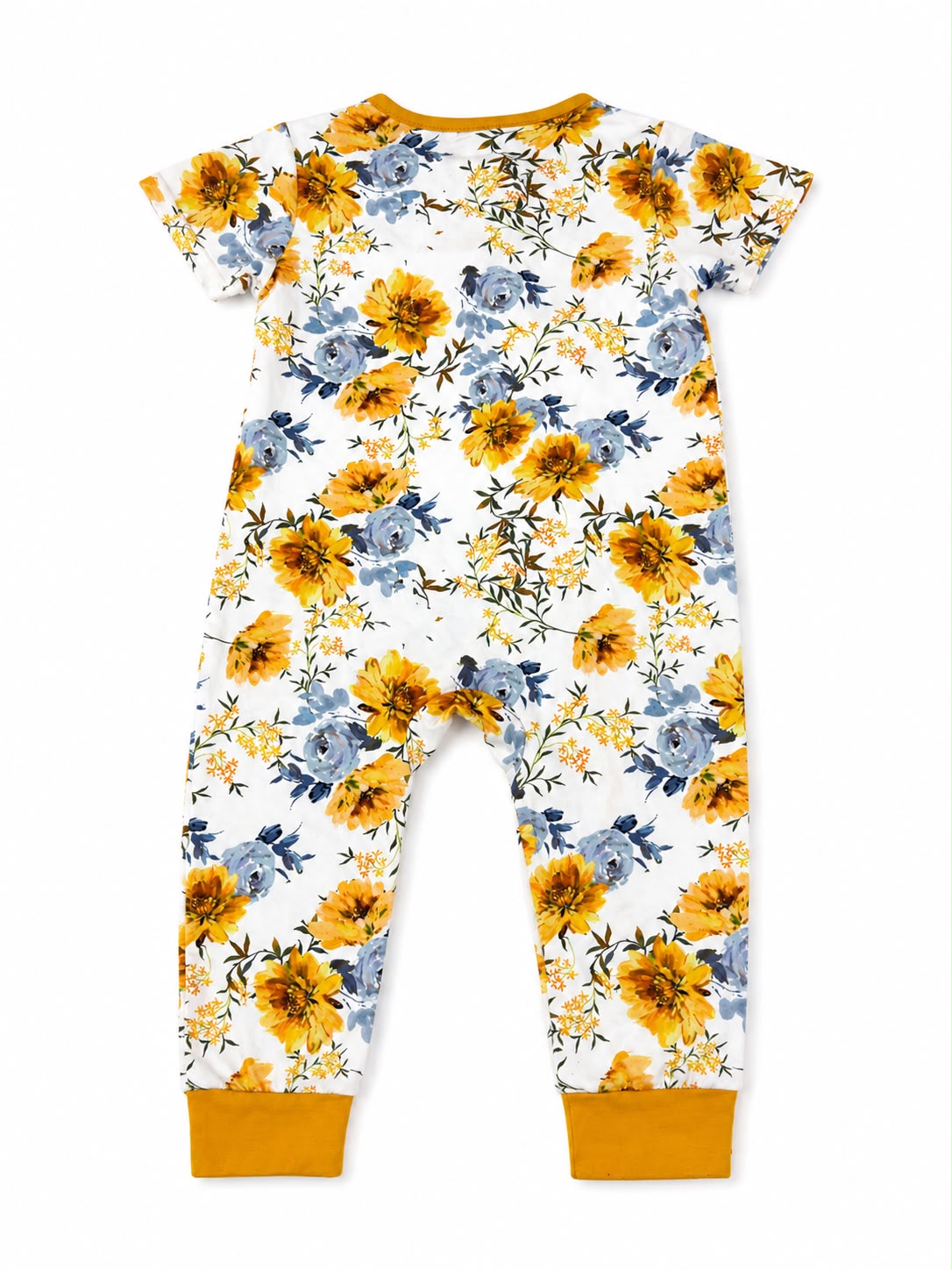Mameluco niña meses estampado floral con moños – Color blanco con mostaza