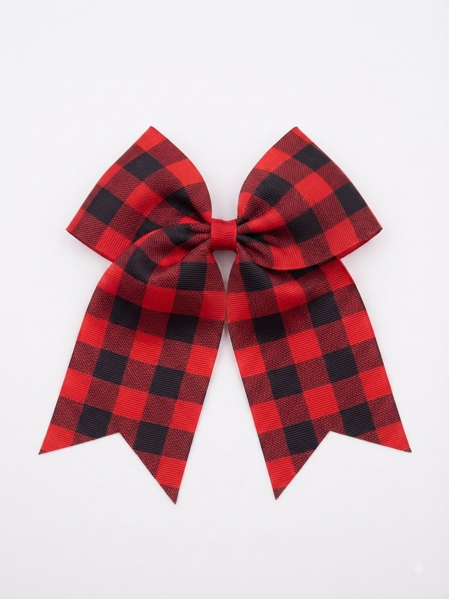 Moño niña rojo con negro a cuadros y tiras largas