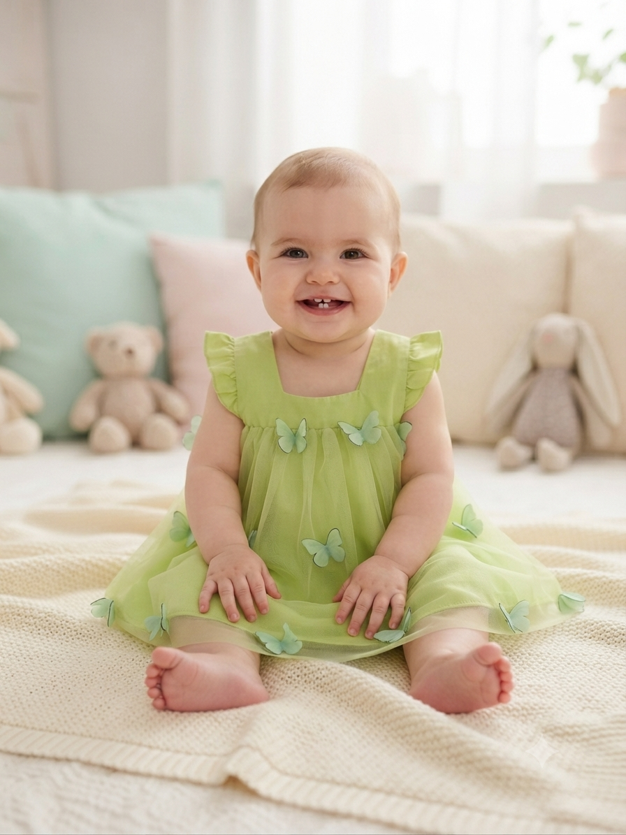 Vestido niña meses verde con mariposas