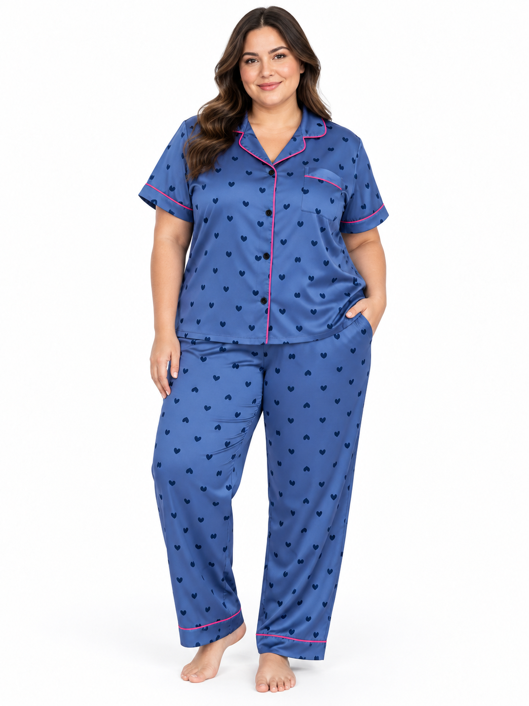Pijama dama dos piezas estampado de corazones