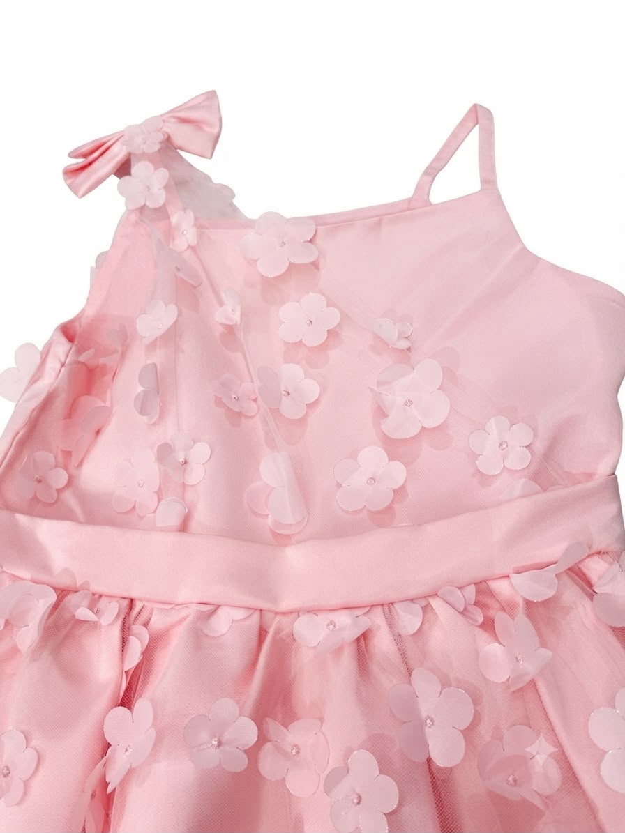 Vestido niña rosa con flores 3D tul