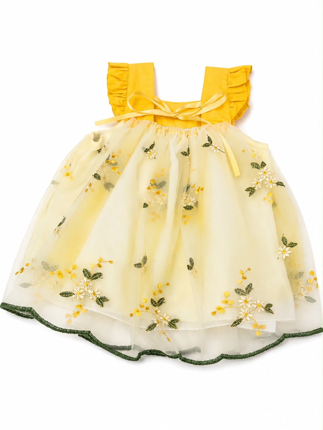 Vestido niña de tul bordado con flores