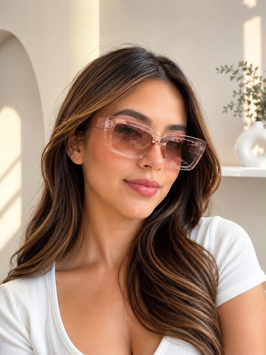 Lentes Dama cuadrados transparentes con tono rosa