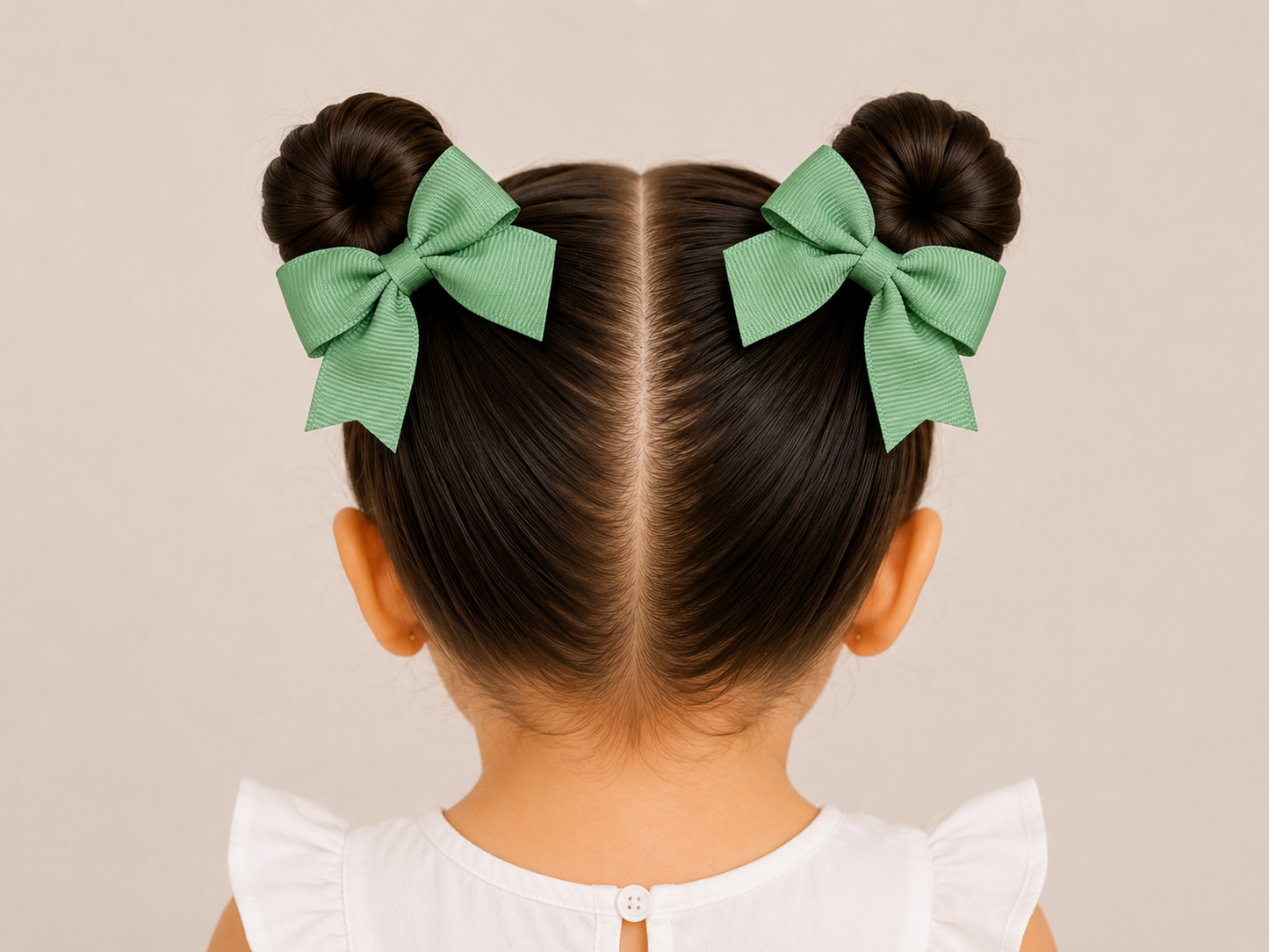 Moño par niña verde olivo clásico