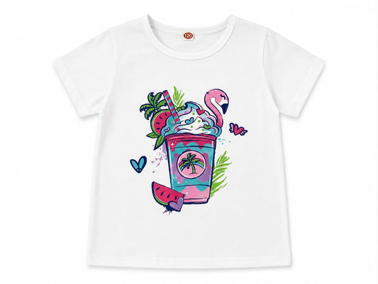Blusa niña blanca con estampado tropical