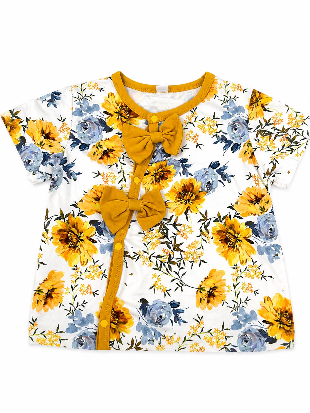 Mameluco niña meses estampado floral con moños – Color blanco con mostaza