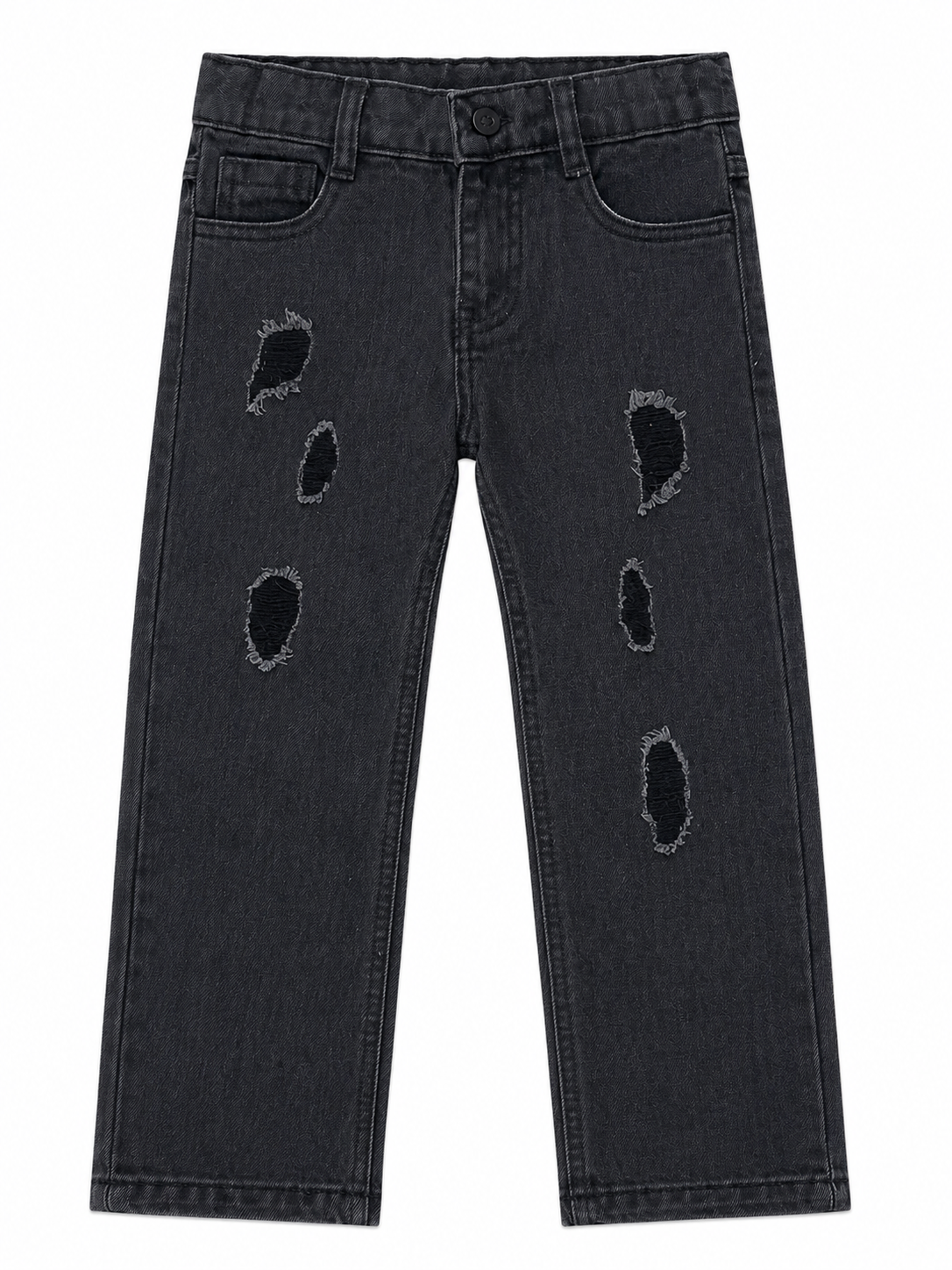 Pantalón niño mezclilla negra con diseño desgastado