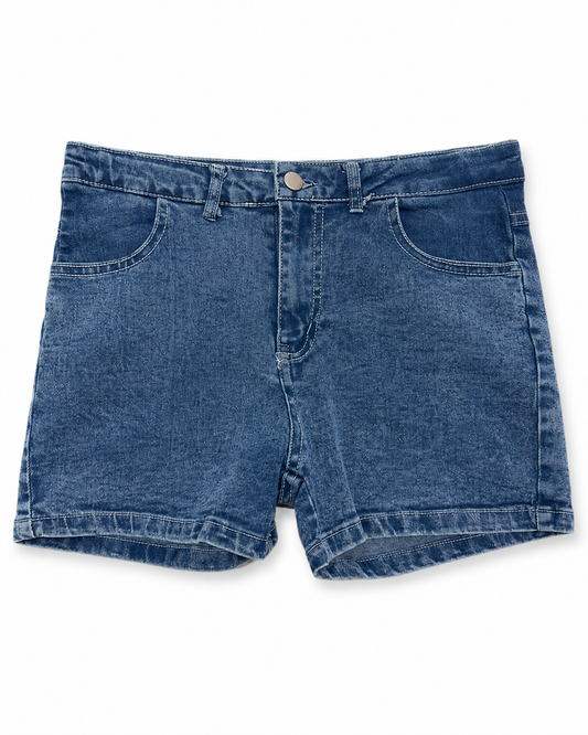 Short dama de mezclilla azul con efecto deslavado