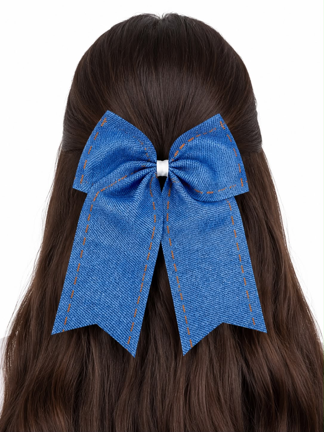 Moño niña efecto mezclilla azul con tirantes largos 🎀💙