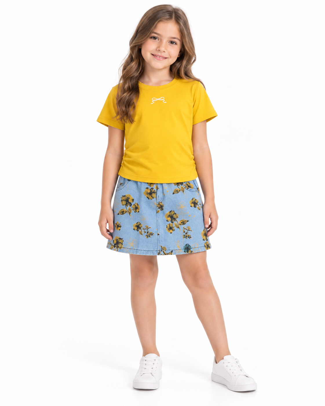 🌟 OFERTA – Set niña amarillo con falda floral