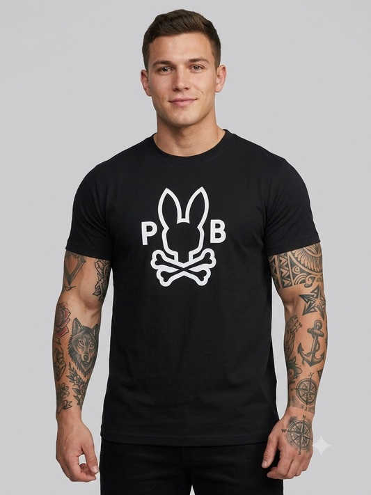 Playera caballero negra cuello redondo  PSYCH@ BUNNY