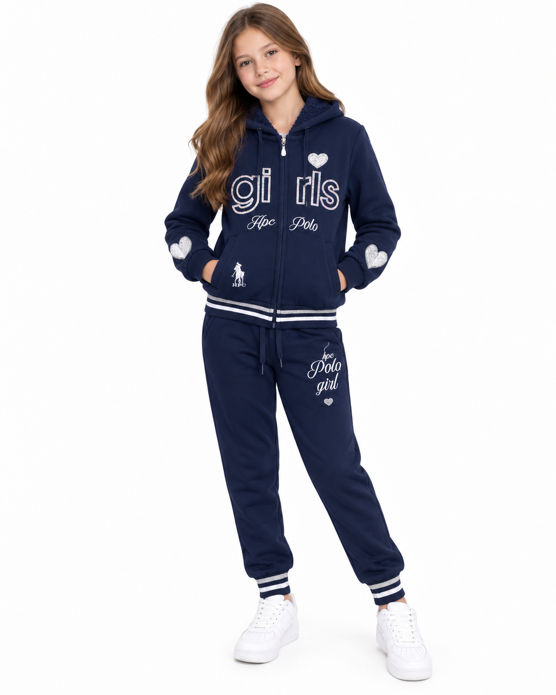 Set niña deportivo azul marino con sudadera y pantalón jogger
