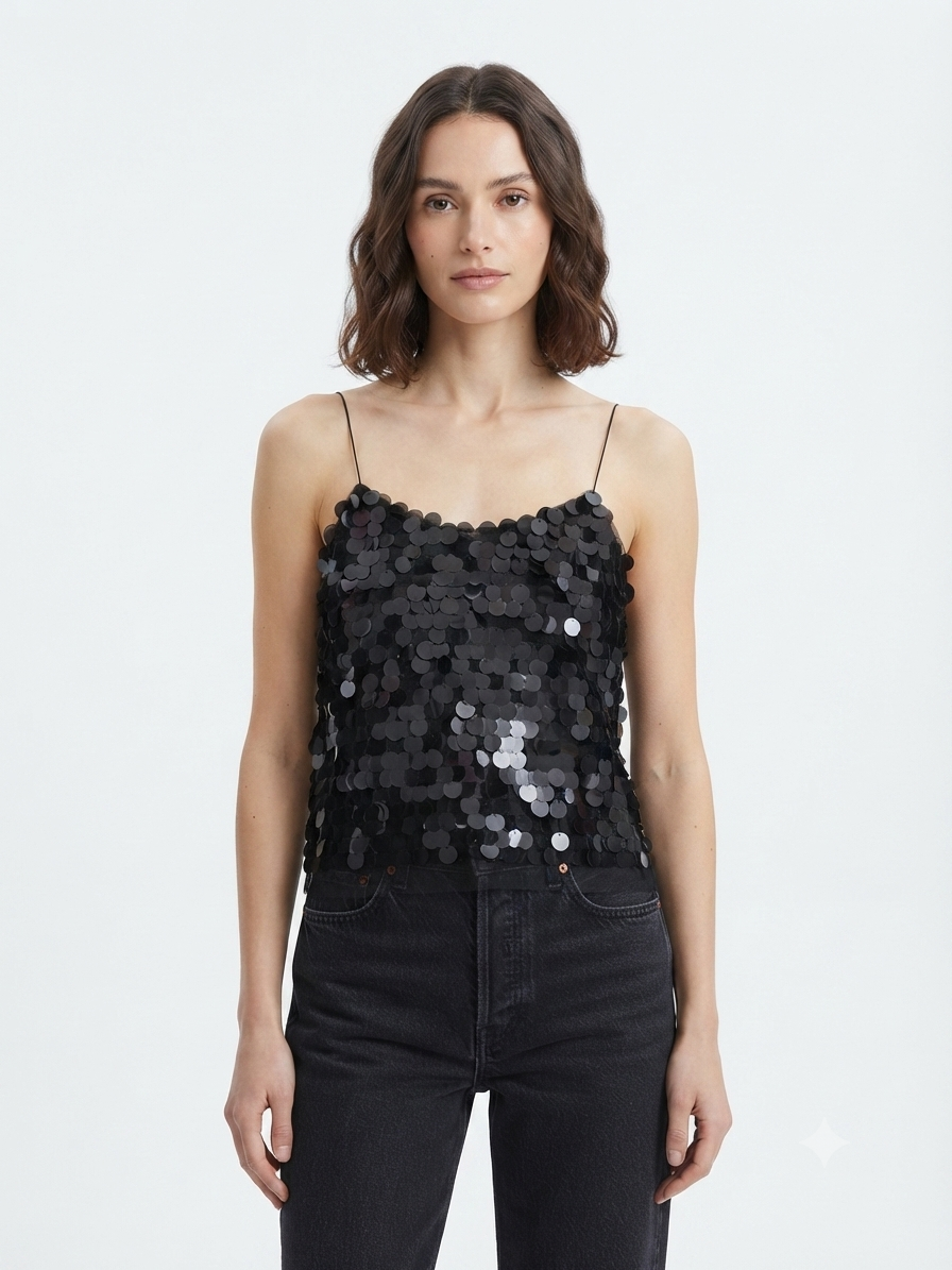 Blusa Dama OFERTA Lentejuelas Tirantes Delgados Color Negro