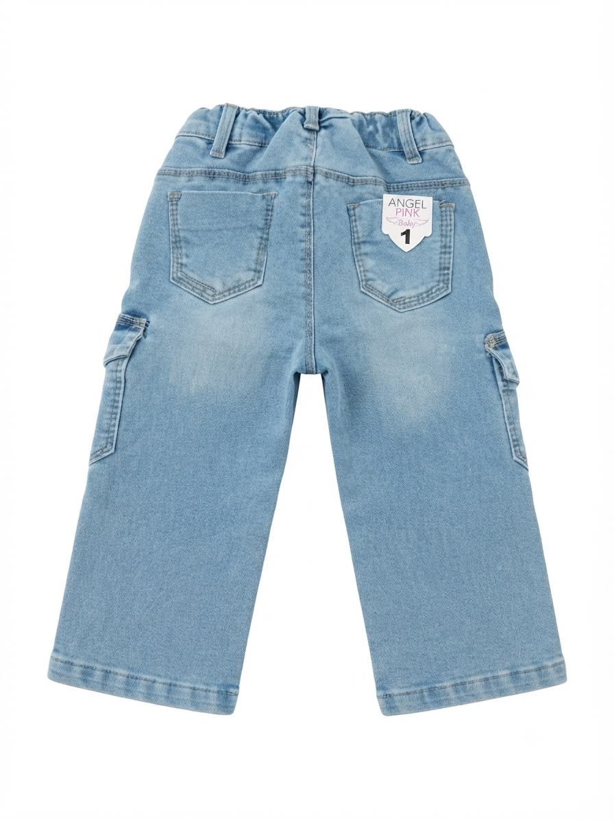 Pantalón niña cargo mezclilla azul claro