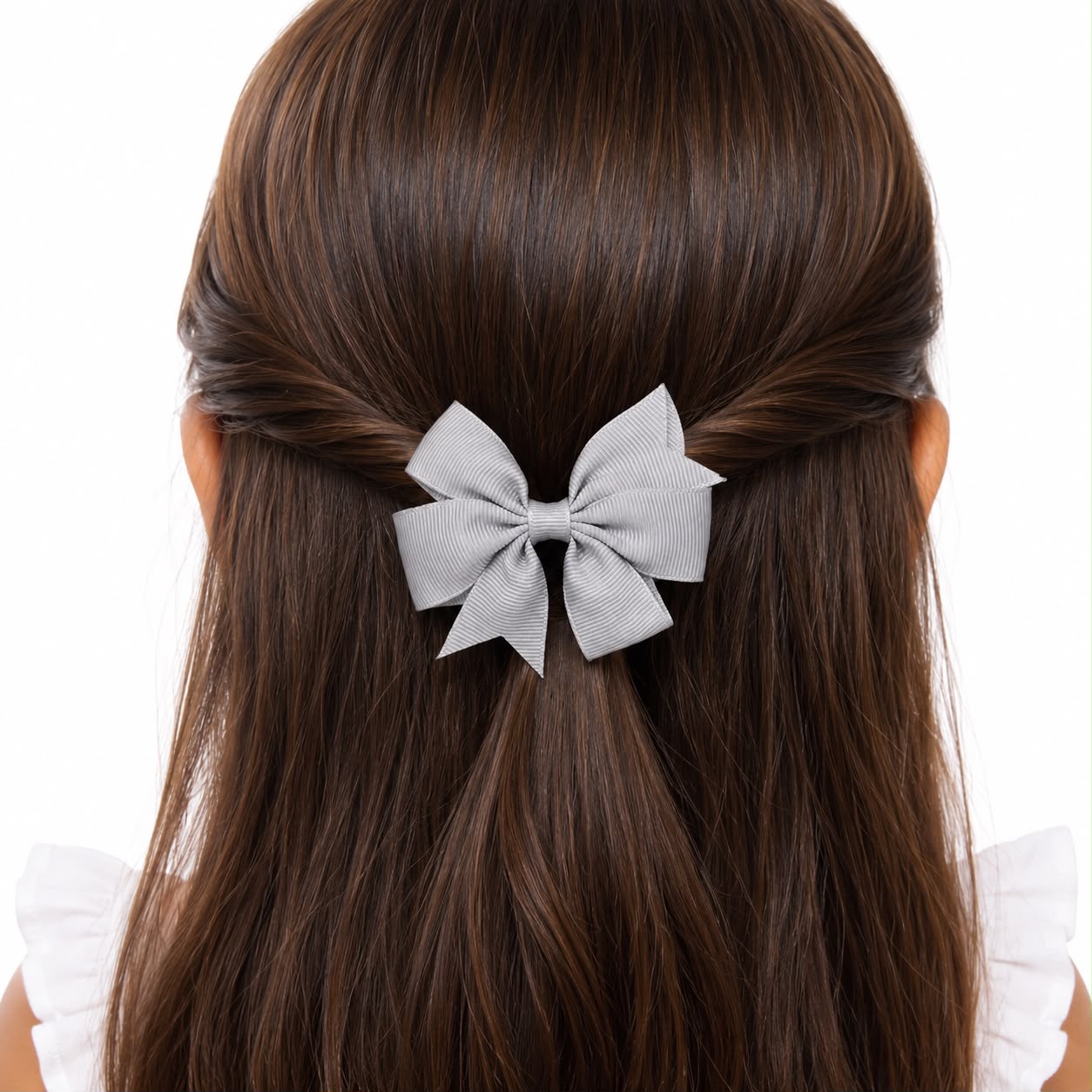 Moño niña gris plata con diseño clásico de doble lazo 🎀🩶