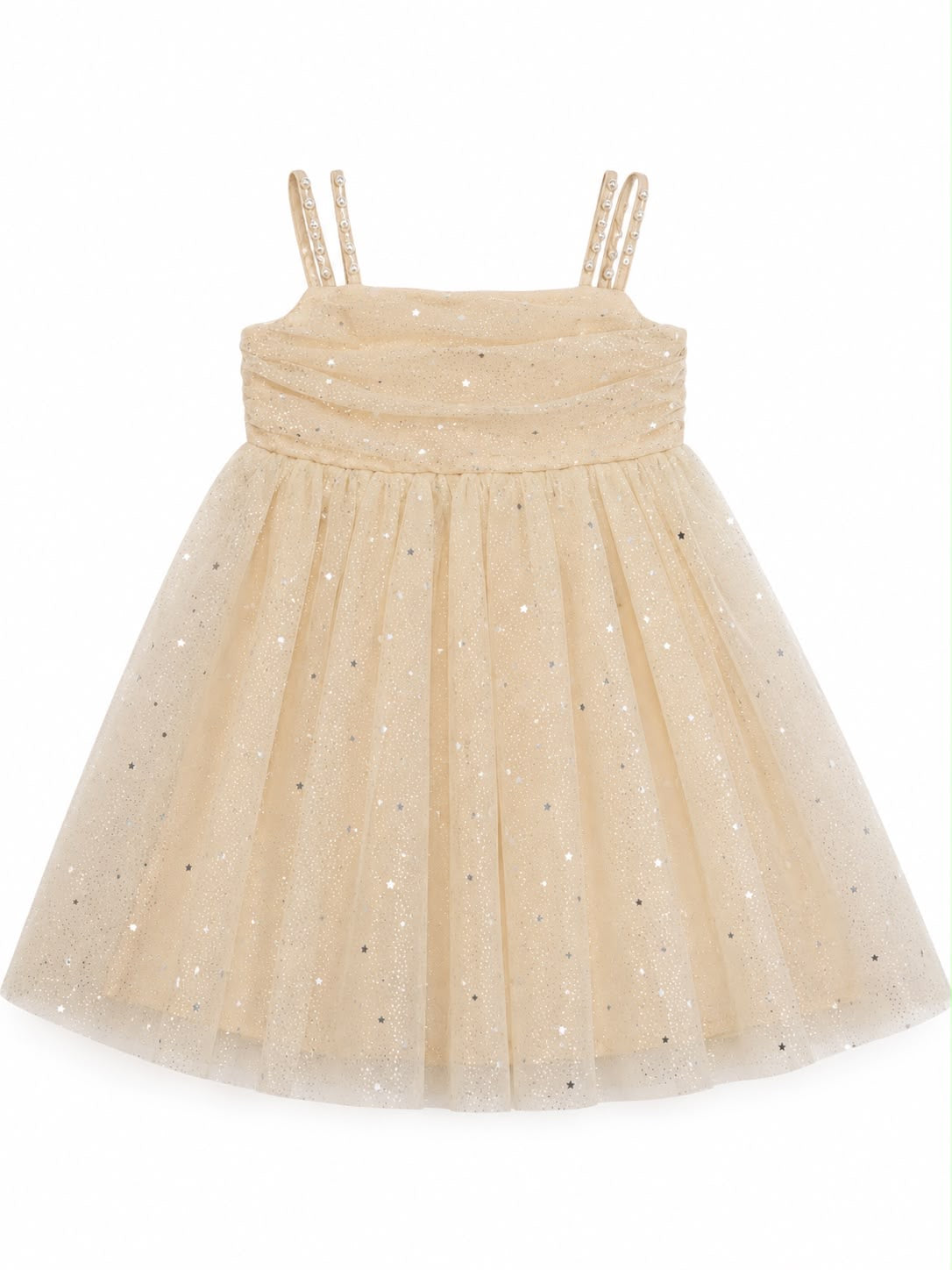 Vestido niña de fiesta beige con brillos