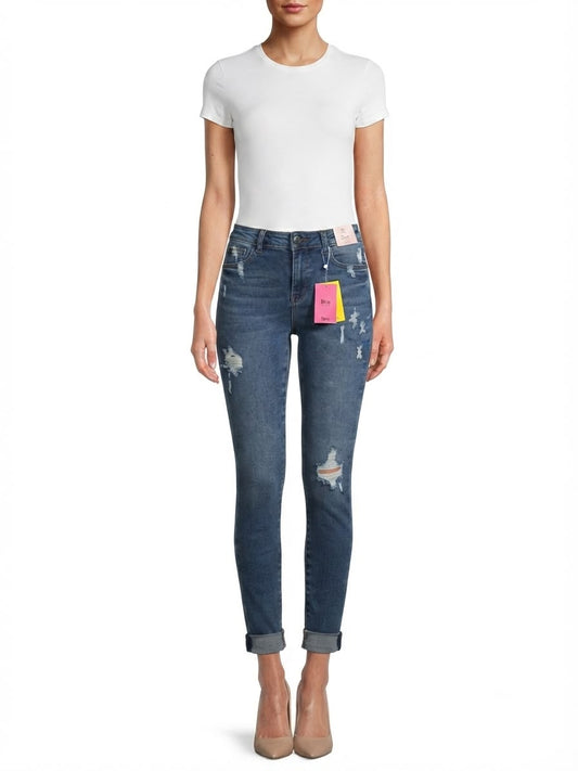 Pantalón dama mezclilla skinny deslavado con tiro alto