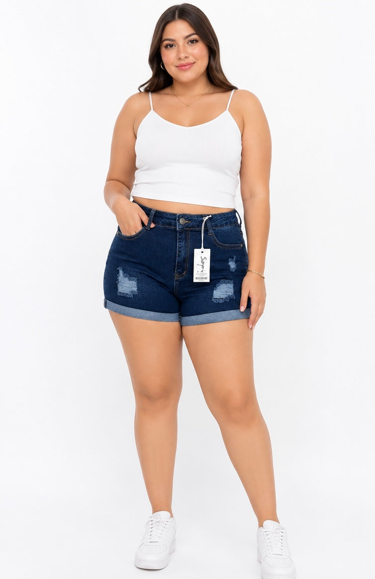 Short dama mezclilla deslavada con roturas