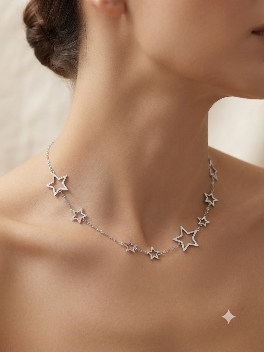 Collar accesorio dama con estrellas plateadas