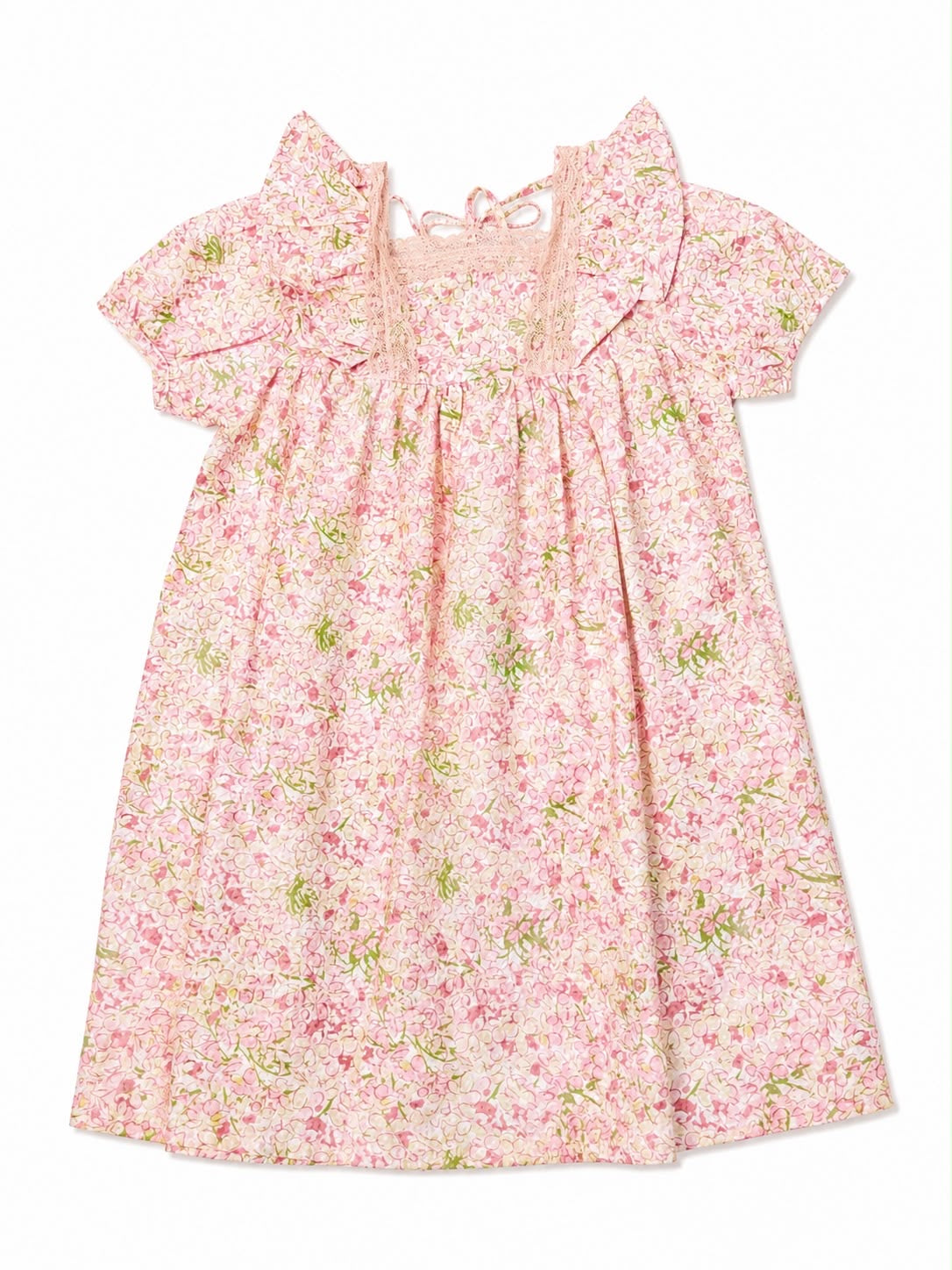 Vestido niña floral con Olanes de encaje