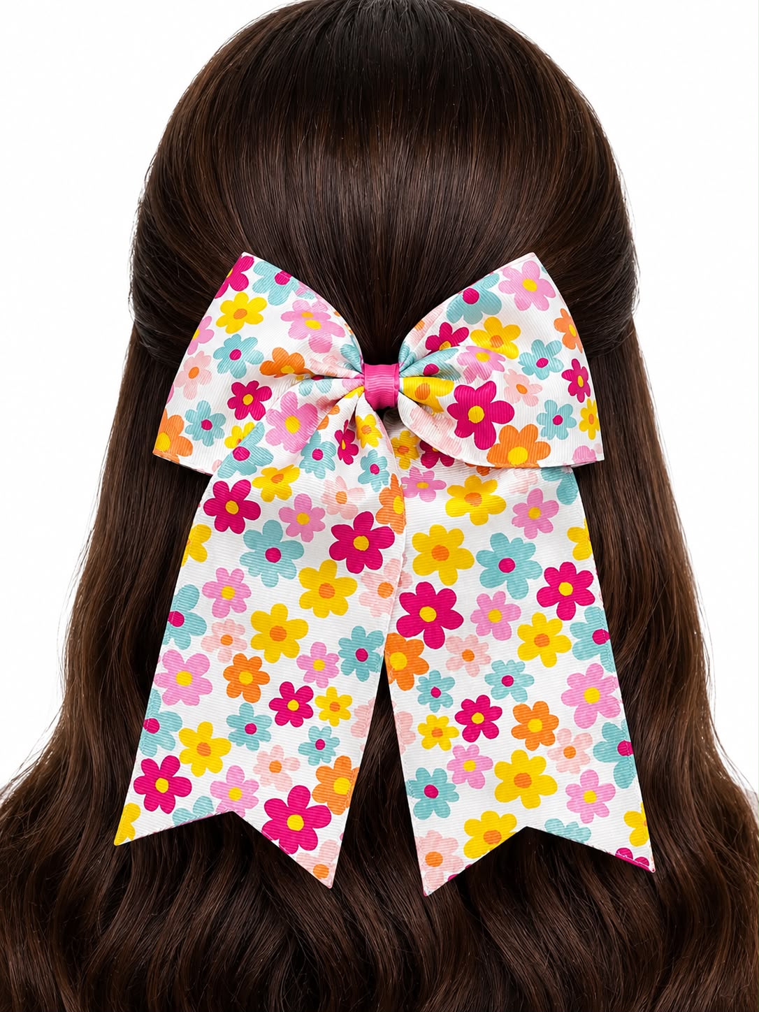 Moño niña floral multicolor con tirantes largos 🎀🌼