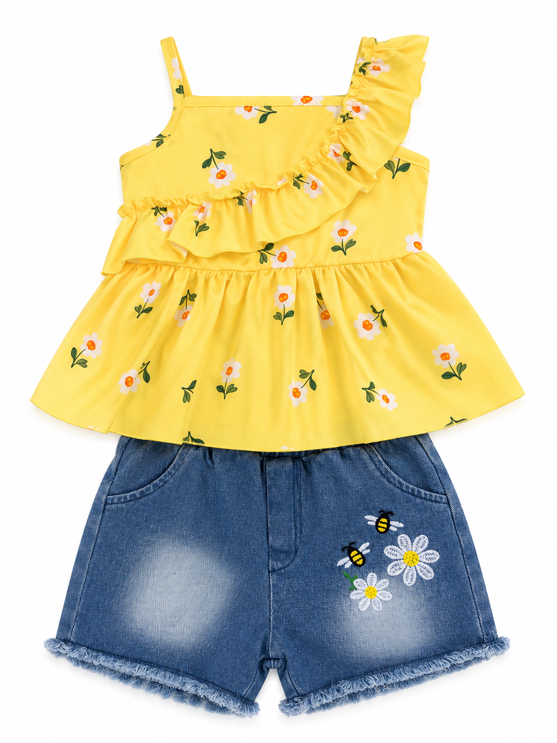Set niña blusa amarilla con short de mezclilla