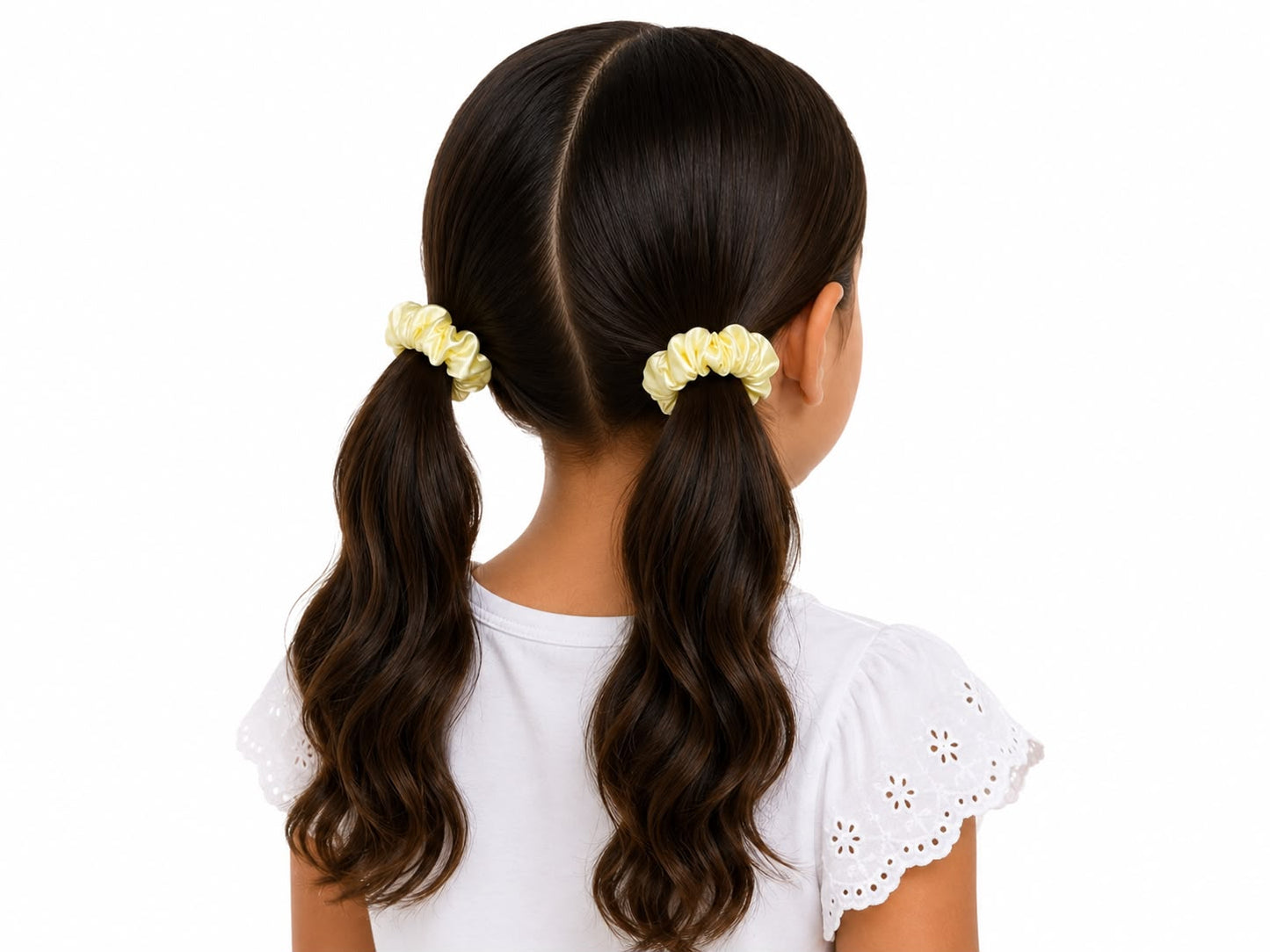 Set Liga cabello accesorio satinada amarilla – 2 piezas