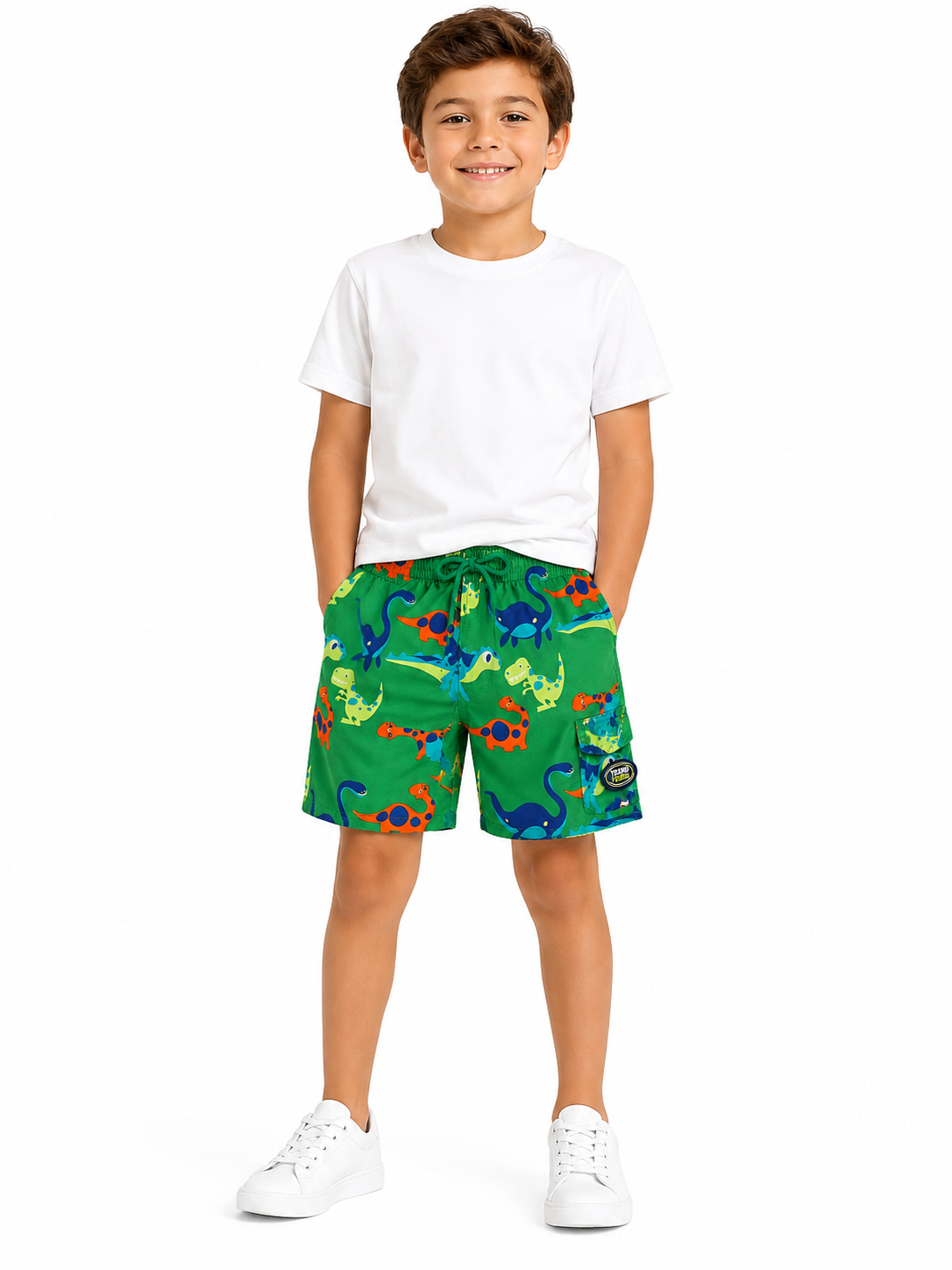 Short niño tipo playero con estampado de dinosaurios 🦕💚