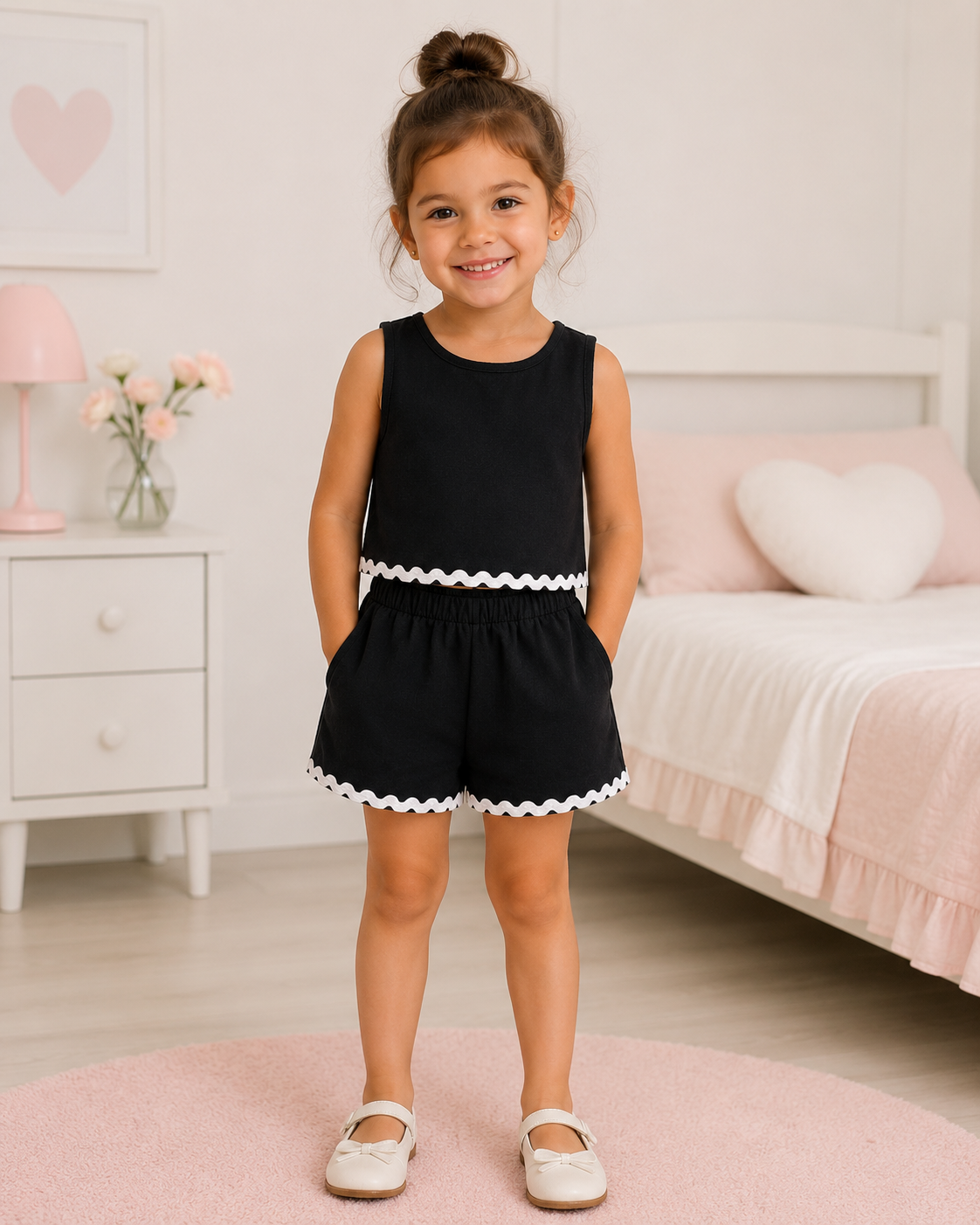 Set niña negro con detalles blancos