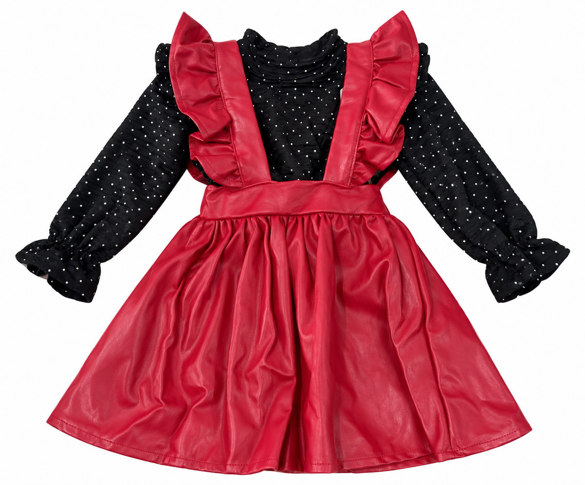 Set Niña con Blusa de Lunares y Falda Tipo Piel con Olanes