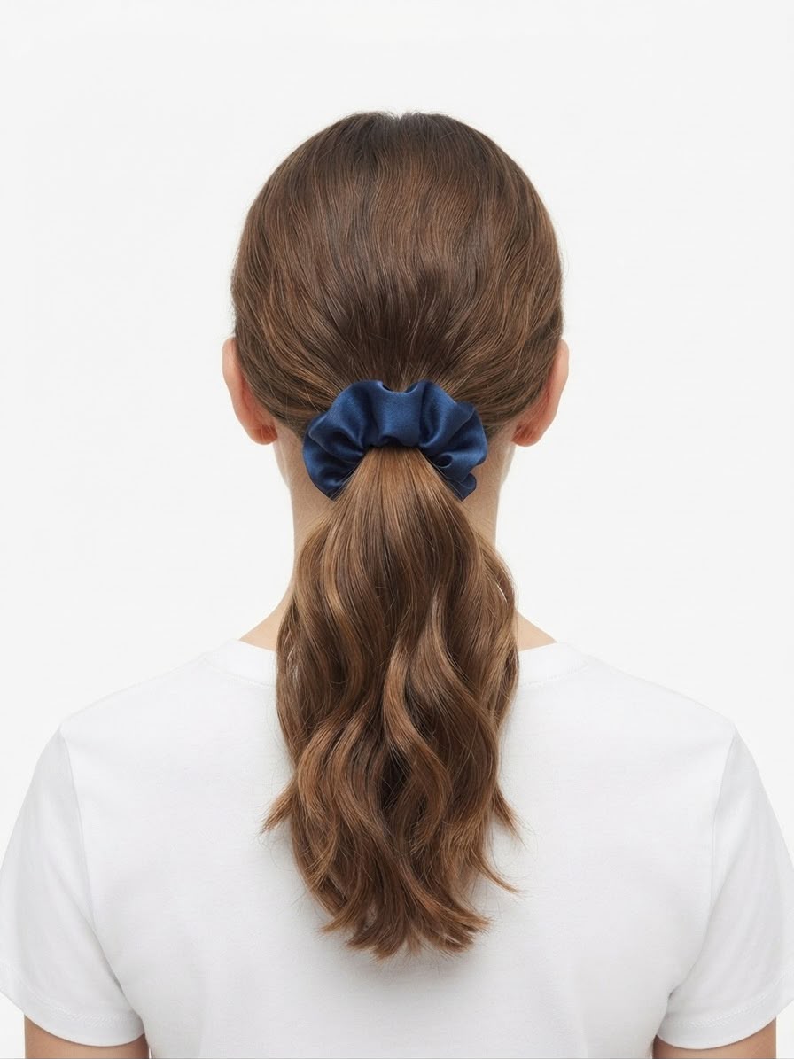 Liga cabello accesorio satinada azul marino