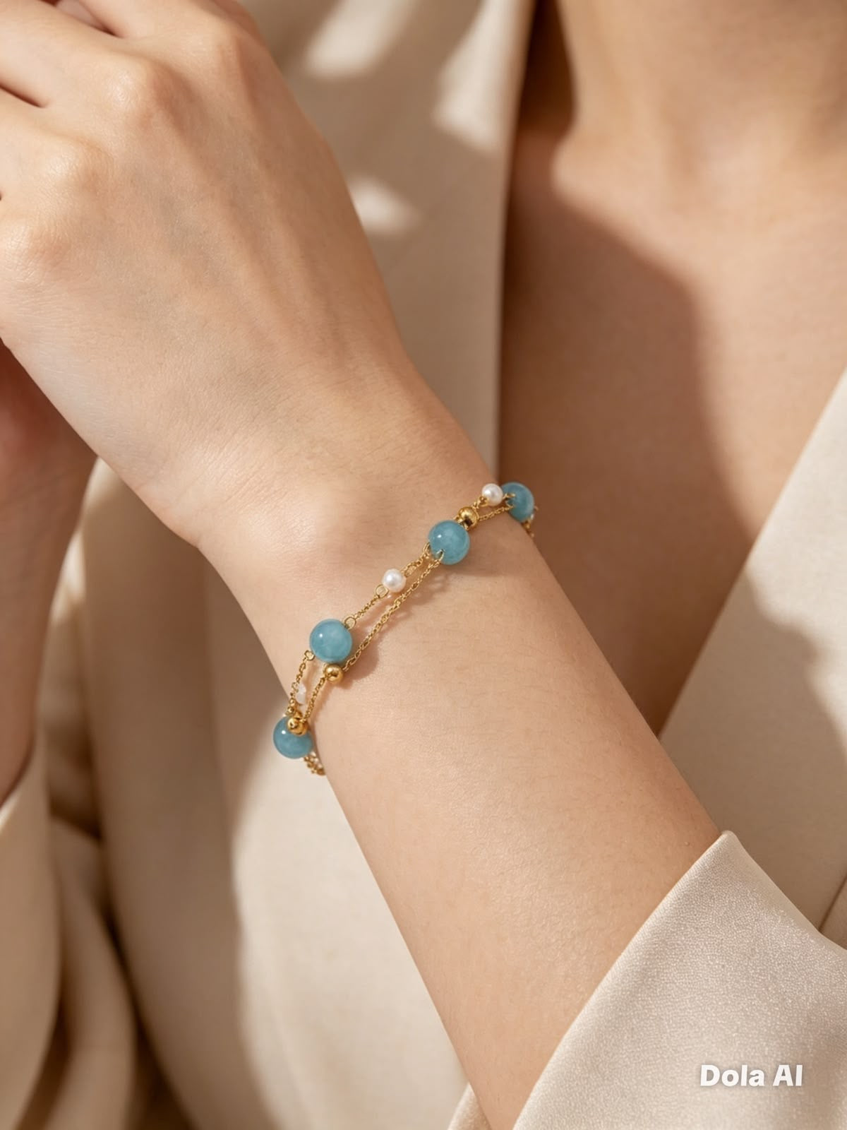 Pulsera Dama perlas turquesa y blancas