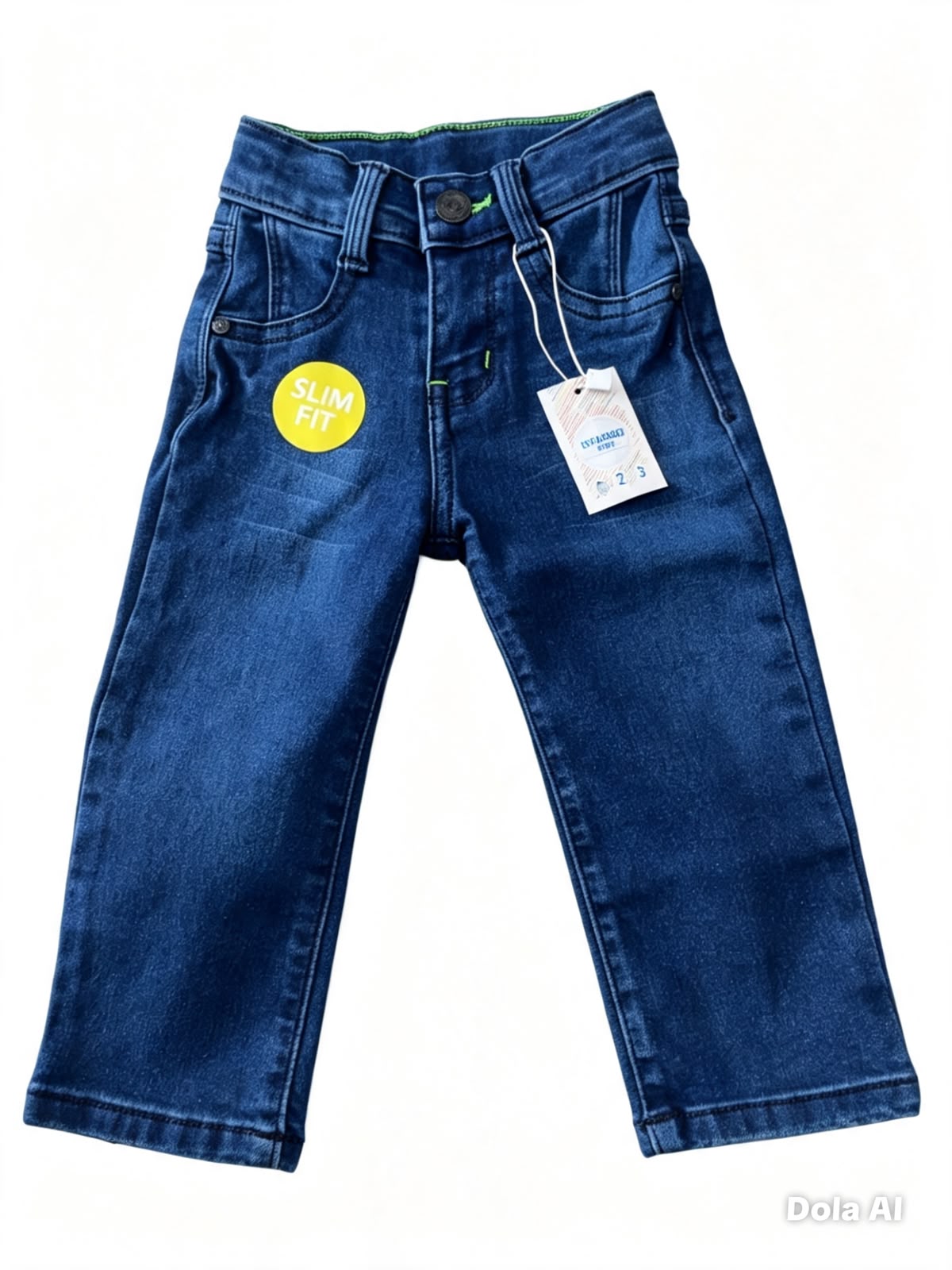 Pantalón niño mezclilla azul con costuras verdes