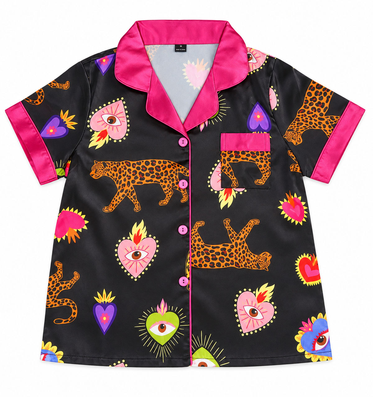 Pijama dama de 2 piezas con estampado de corazones y animal print ✨