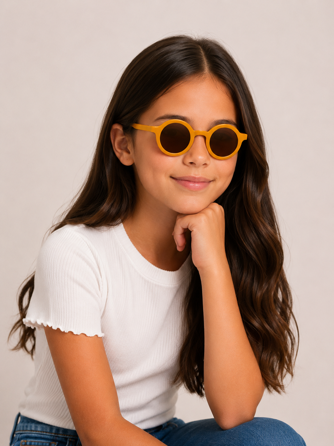 Lentes niña redondos color mostaza