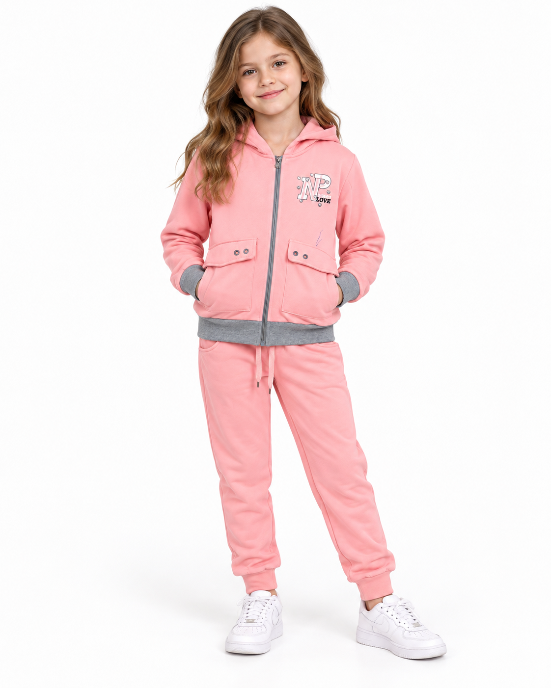 Set niña de 2 piezas rosa con sudadera y pantalón deportivo