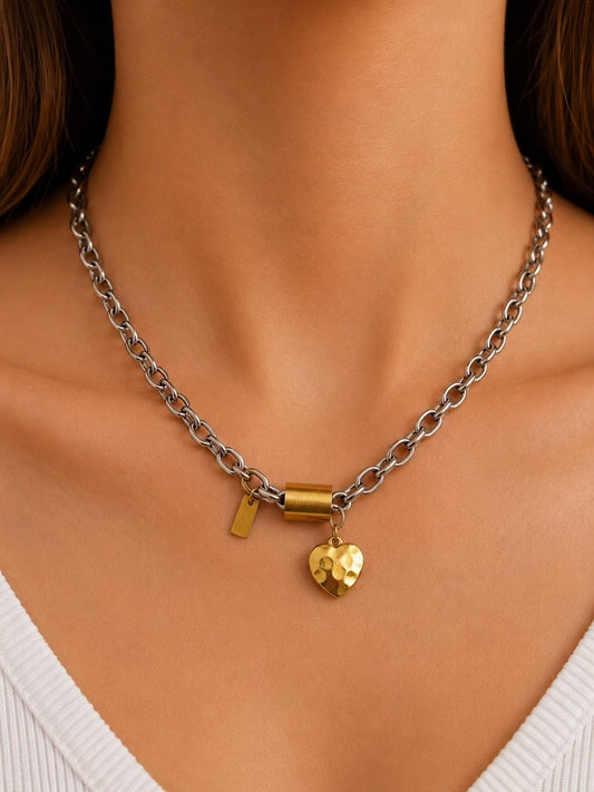 Set accesorio collar y pulsera bicolor con corazón