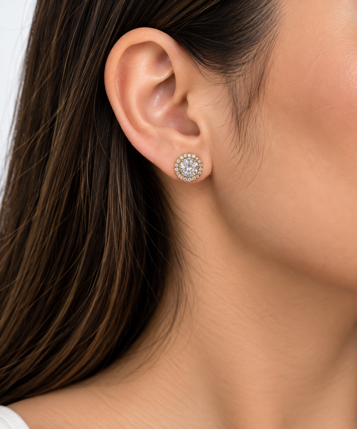 Aretes dama destello circular con cristal ✨