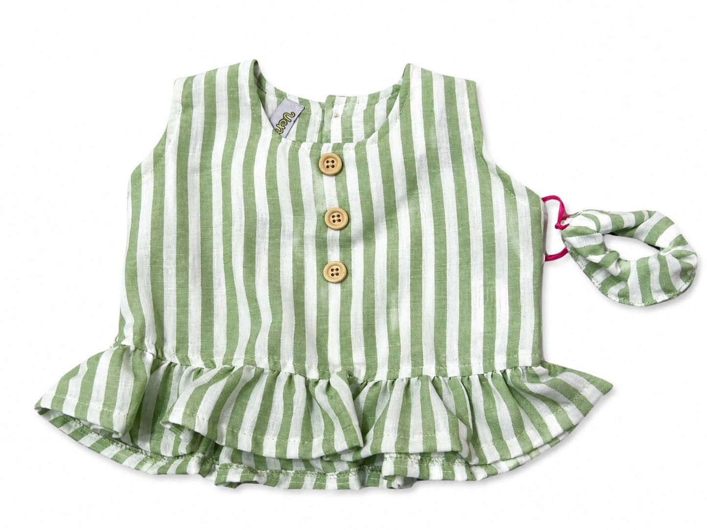 Conjunto niña meses blusa y pantalón a rayas con diadema – Verde