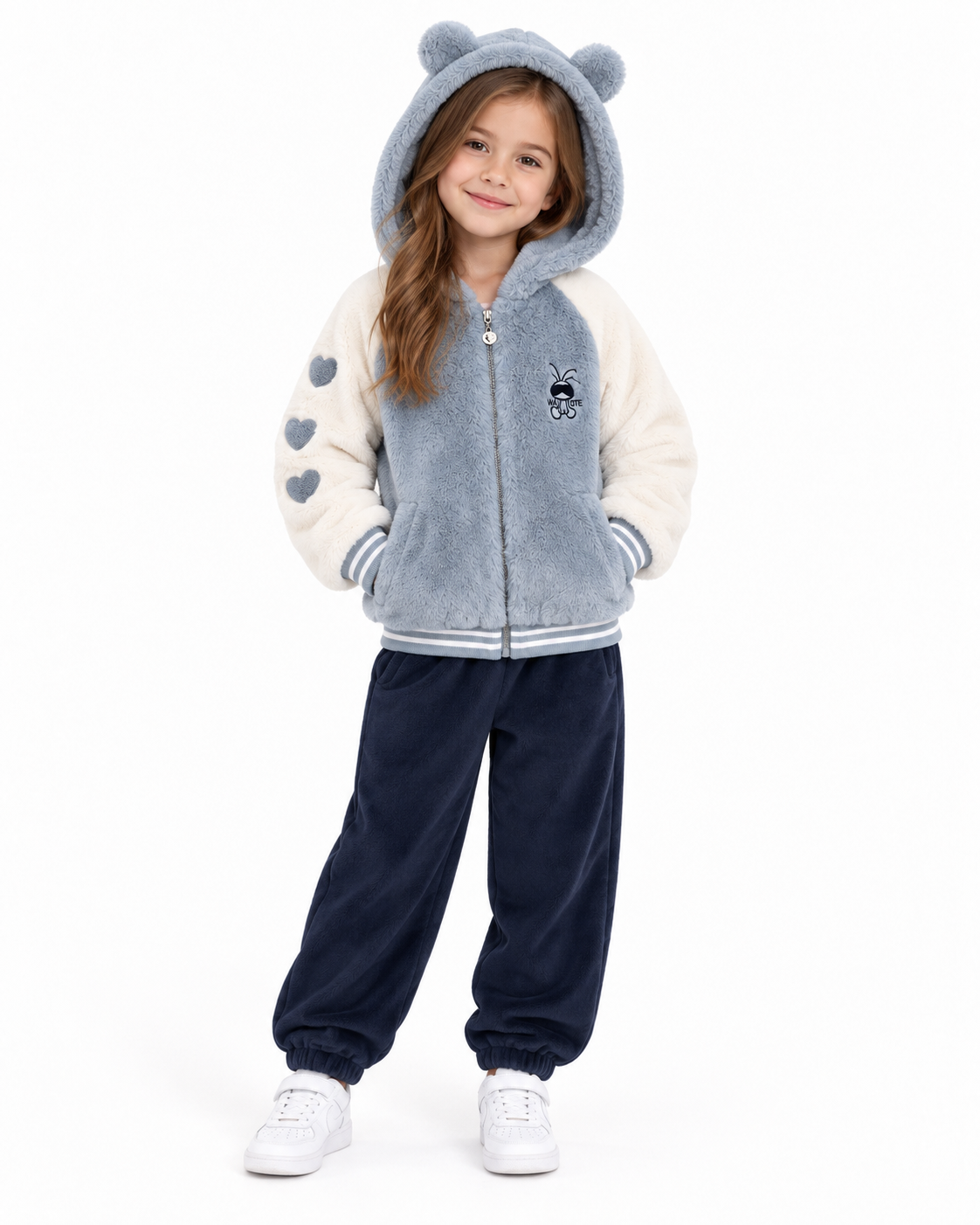 Set niña afelpado con gorro🩵