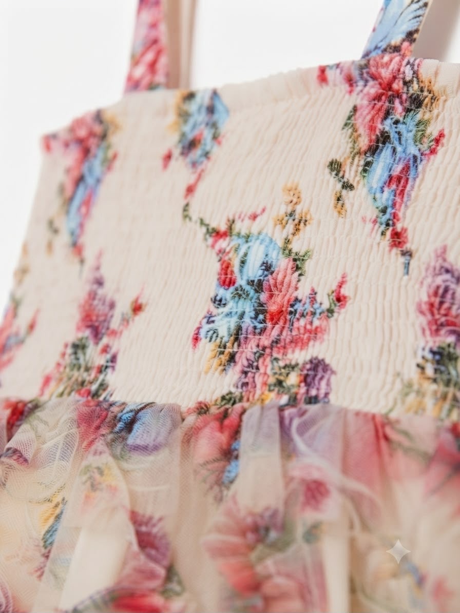 Vestido niña floral de tul con Olanes
